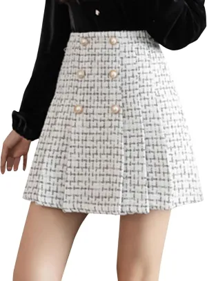Elegant Mini Skirts for Women Plaid Skirt for Women Pleated 2023 Fall Winter High Waisted A Line Wool Skirts for