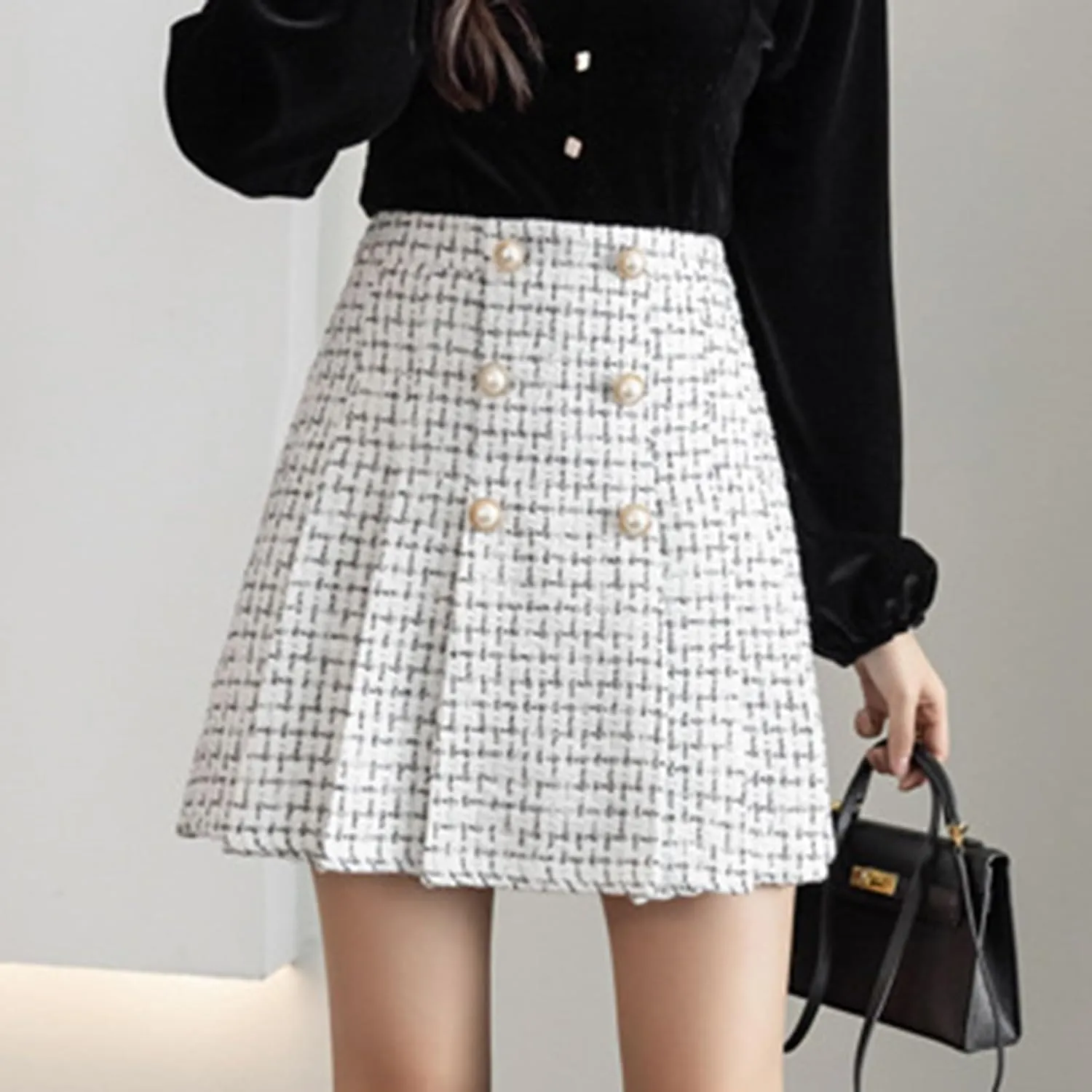 Elegant Mini Skirts for Women Plaid Skirt for Women Pleated 2023 Fall Winter High Waisted A Line Wool Skirts for
