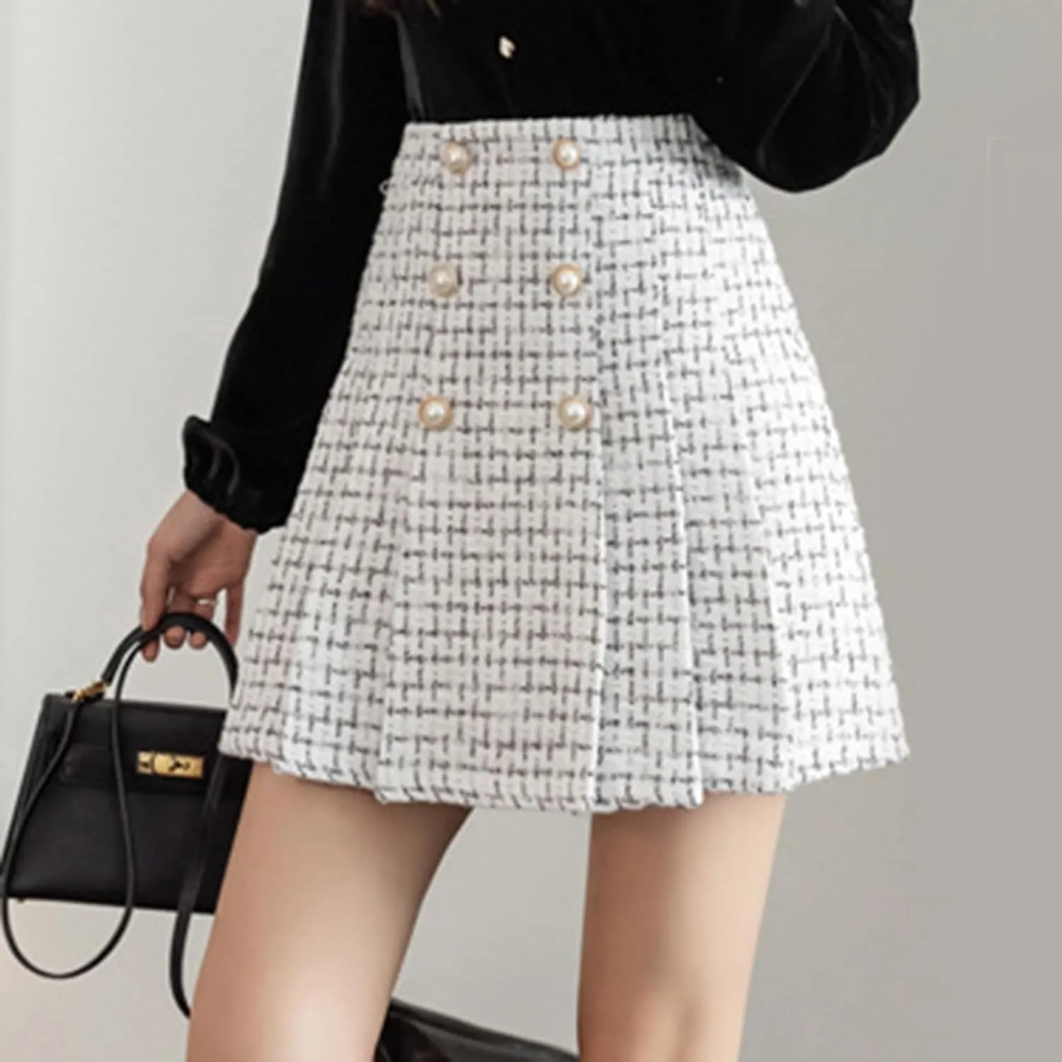 Elegant Mini Skirts for Women Plaid Skirt for Women Pleated 2023 Fall Winter High Waisted A Line Wool Skirts for