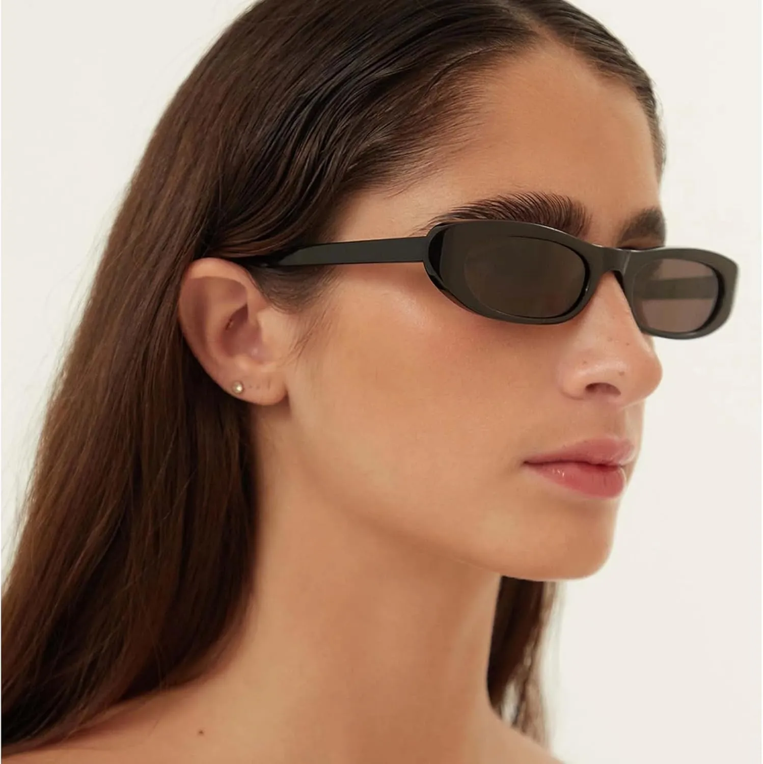 Elongated Narrow Cat Eye Sunglasses for Women 90s Retro Womens Oval Sunglasses Fashion Small Black Shades