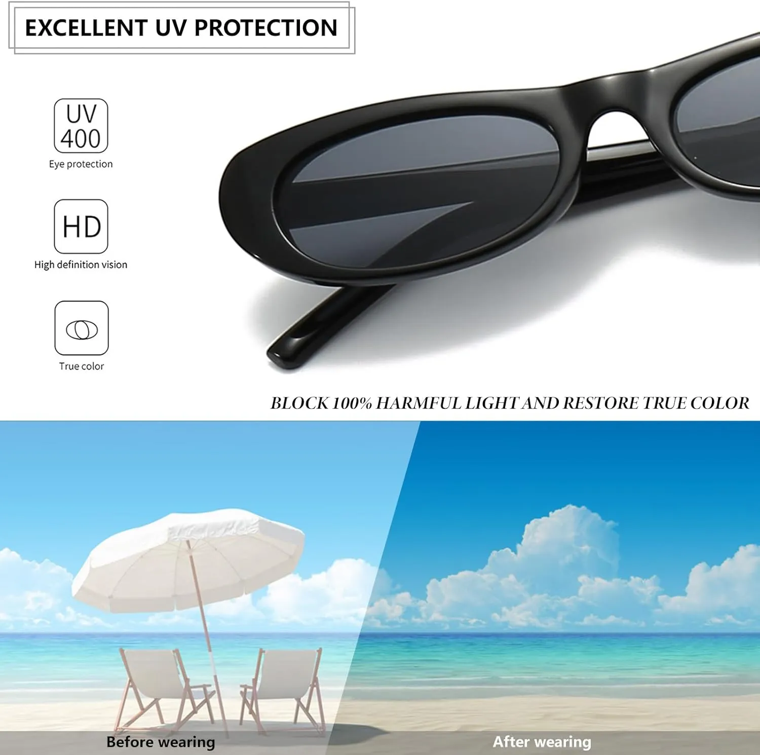 Elongated Narrow Cat Eye Sunglasses for Women 90s Retro Womens Oval Sunglasses Fashion Small Black Shades