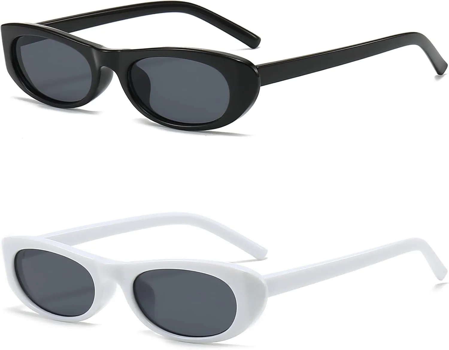 Elongated Narrow Cat Eye Sunglasses for Women 90s Retro Womens Oval Sunglasses Fashion Small Black Shades