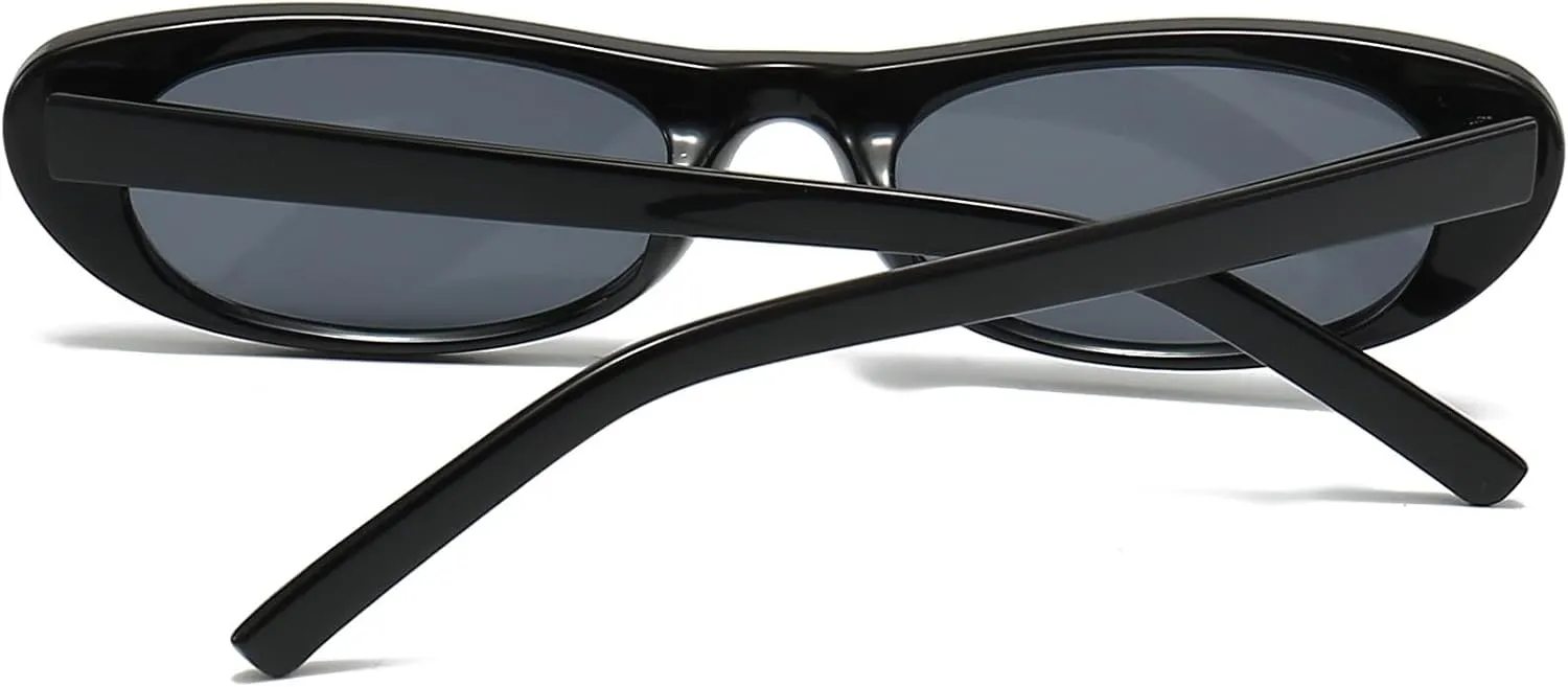Elongated Narrow Cat Eye Sunglasses for Women 90s Retro Womens Oval Sunglasses Fashion Small Black Shades