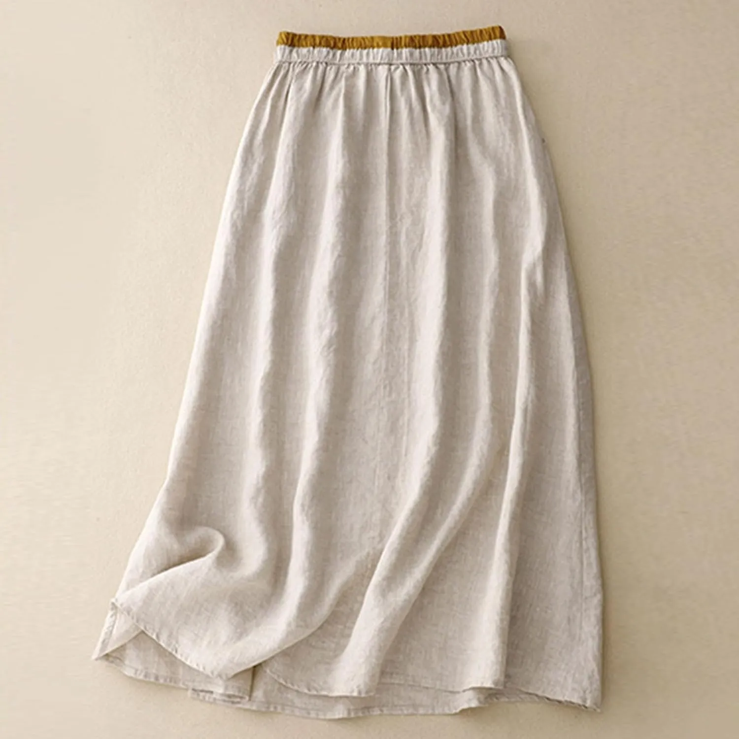 Embroidery Maxi Skirts for Women with Pockets Midi Length Long Skirt Casual Beach Party Holiday Cotton Linen Skirt