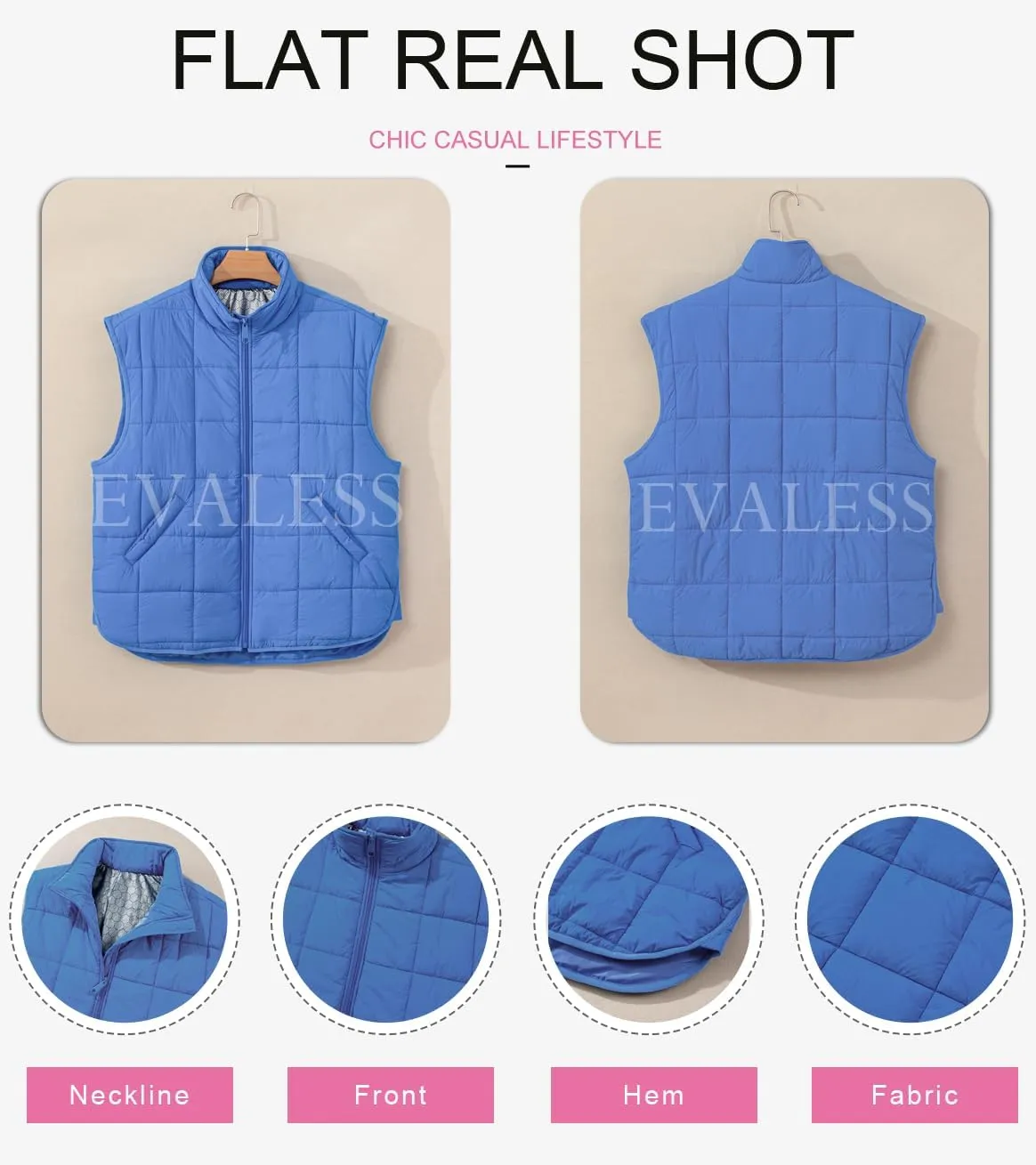 EVALESS Womens Puffer Vest Zip Up Cap Sleeve Jackets Travel Fall Outfits 2024 Fashion Warm Winter Coats With Pockets