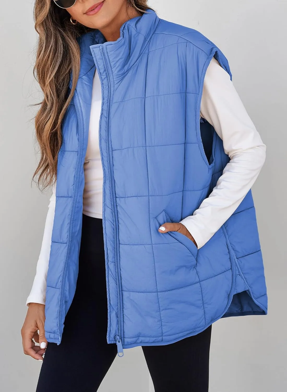 EVALESS Womens Puffer Vest Zip Up Cap Sleeve Jackets Travel Fall Outfits 2024 Fashion Warm Winter Coats With Pockets