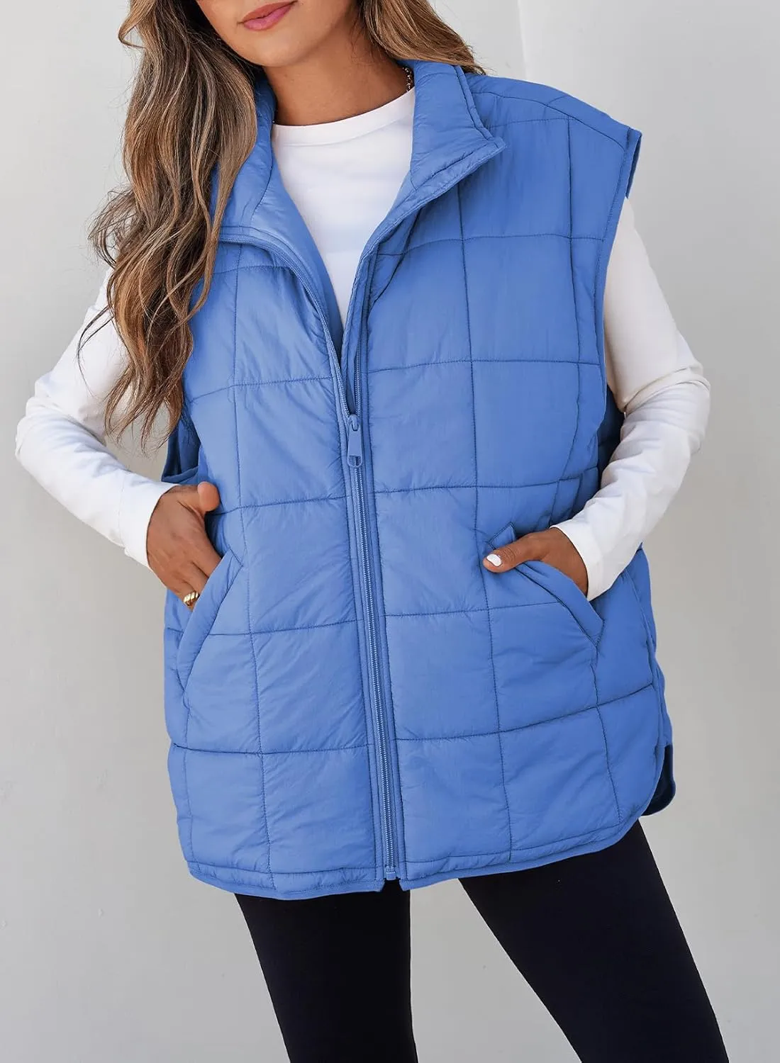 EVALESS Womens Puffer Vest Zip Up Cap Sleeve Jackets Travel Fall Outfits 2024 Fashion Warm Winter Coats With Pockets