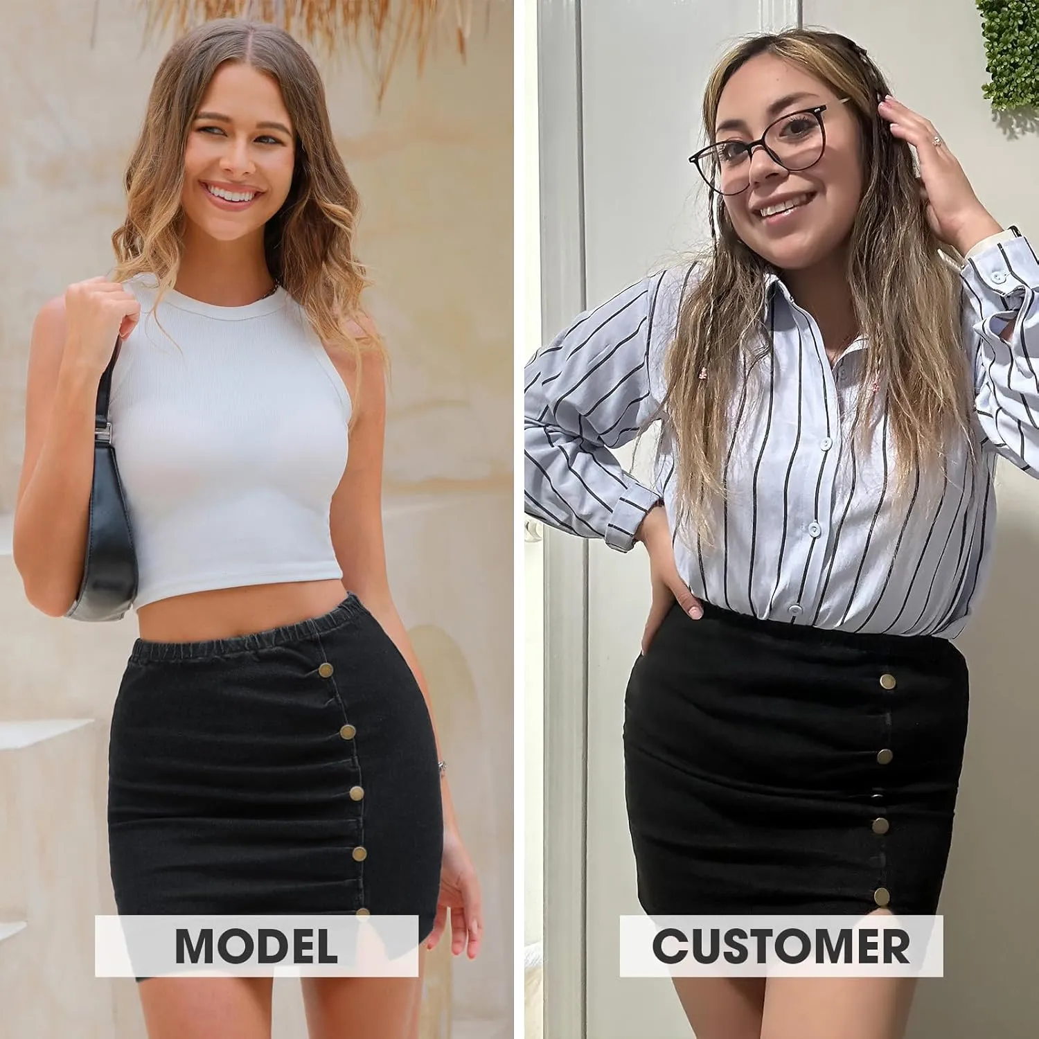 EXLURA Womens Mini Denim Skirt High Waisted Stretchy Jean Skirts with Slit Trendy Casual Slim Fit Short Skirts