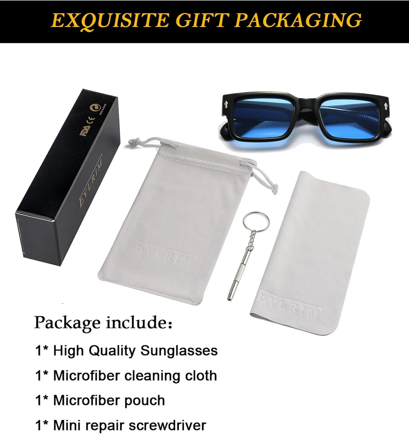 EYLRIM Square Frame Sunglasses for Women Men Trendy Chunky Rectangle Sun Glasses Black Shades UV400 Protection