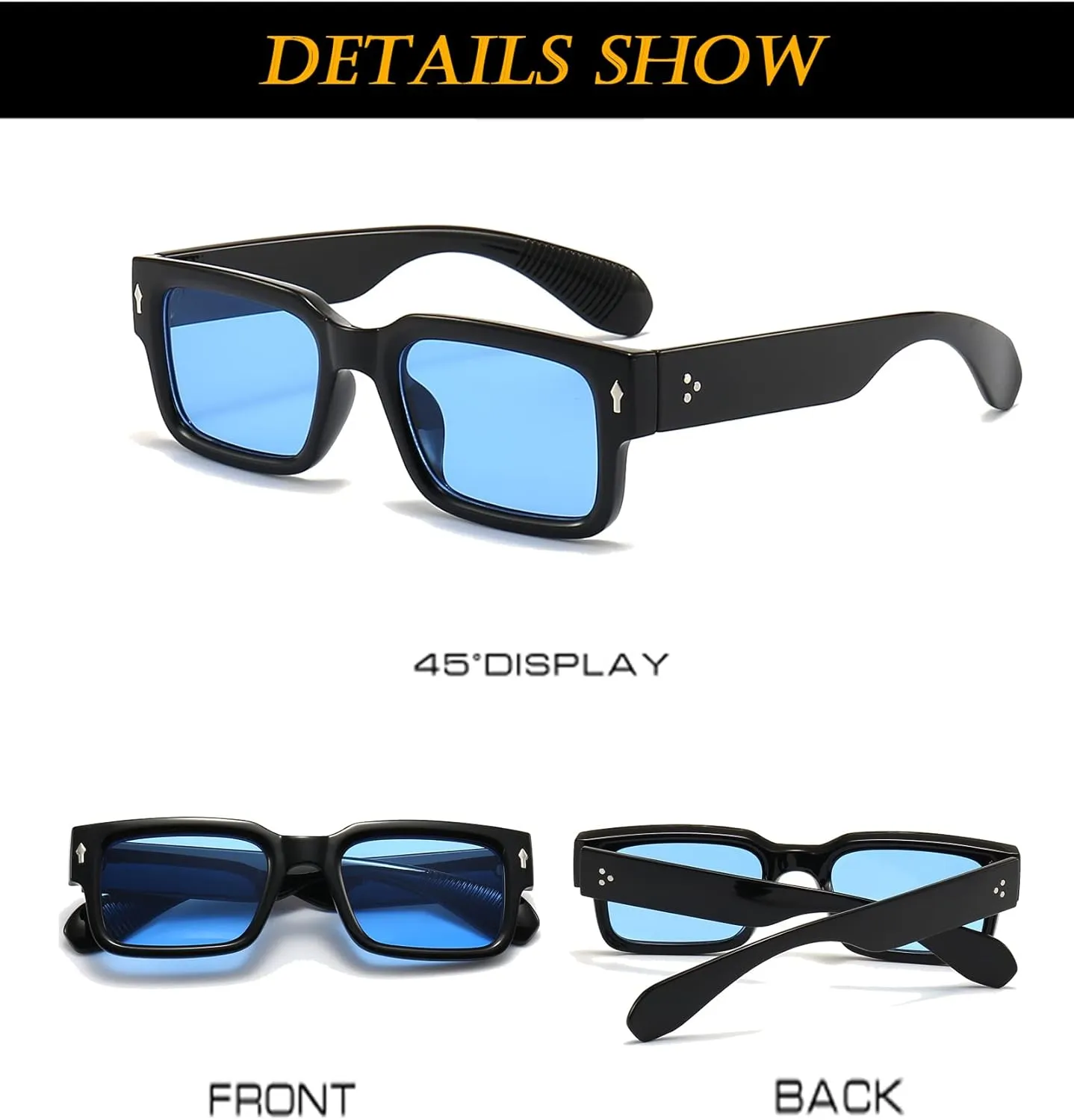 EYLRIM Square Frame Sunglasses for Women Men Trendy Chunky Rectangle Sun Glasses Black Shades UV400 Protection