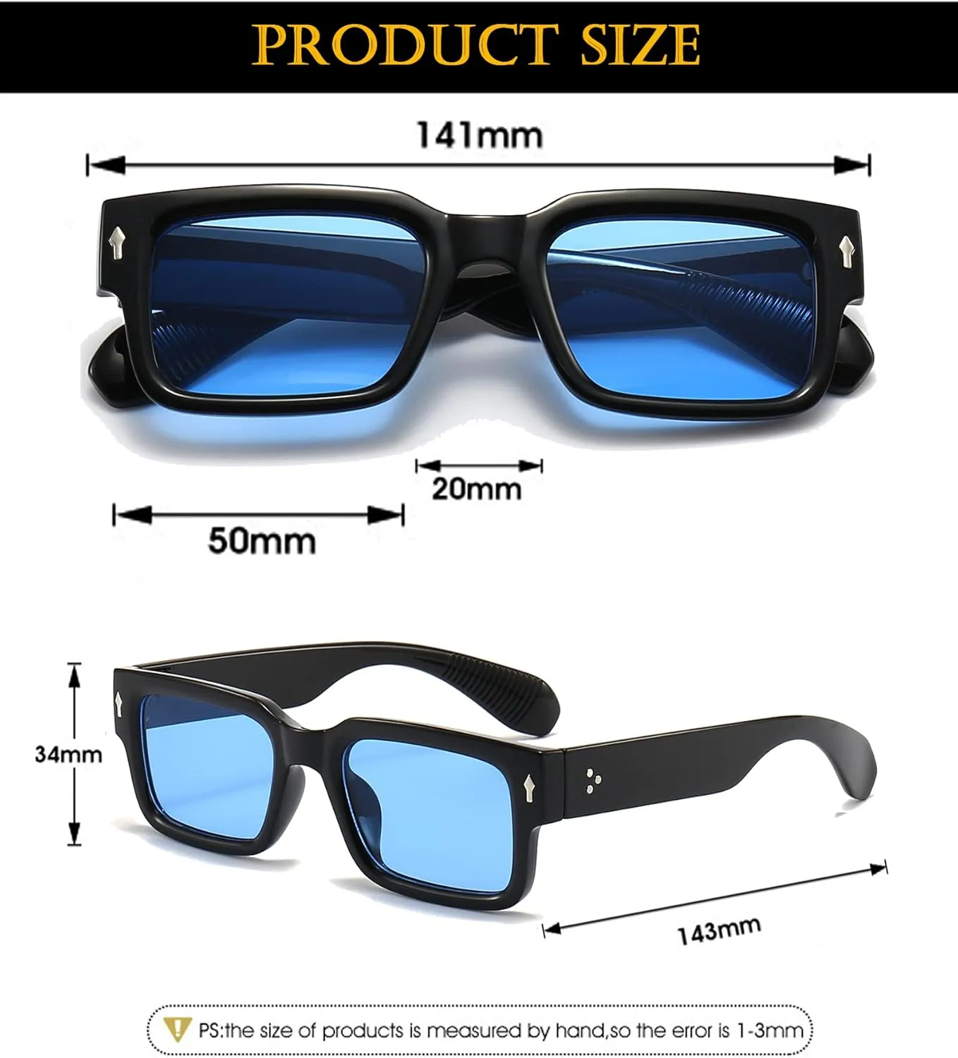 EYLRIM Square Frame Sunglasses for Women Men Trendy Chunky Rectangle Sun Glasses Black Shades UV400 Protection
