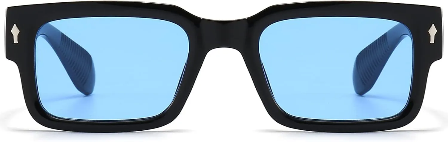EYLRIM Square Frame Sunglasses for Women Men Trendy Chunky Rectangle Sun Glasses Black Shades UV400 Protection