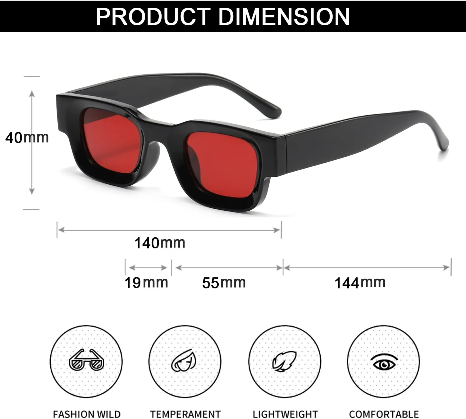 EYLRIM Thick Square Frame Sunglasses for Women Men Chunky Rectangle Polarized Sunglasses UV400 Protection