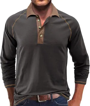 Fashion Mens Polo Shirts Relaxed Fit Long Sleeve Casual Golf Polo Classic Cotton Polo T Shirts Buttons Henley Tops