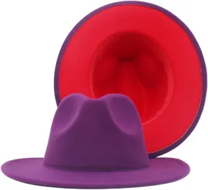 Fedora Hats for Men & Women, Wide Brim Felt Panama Hat, Two Tone Men's Dress Hats