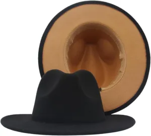 Fedora Hats for Men & Women, Wide Brim Felt Panama Hat, Two Tone Men's Dress Hats