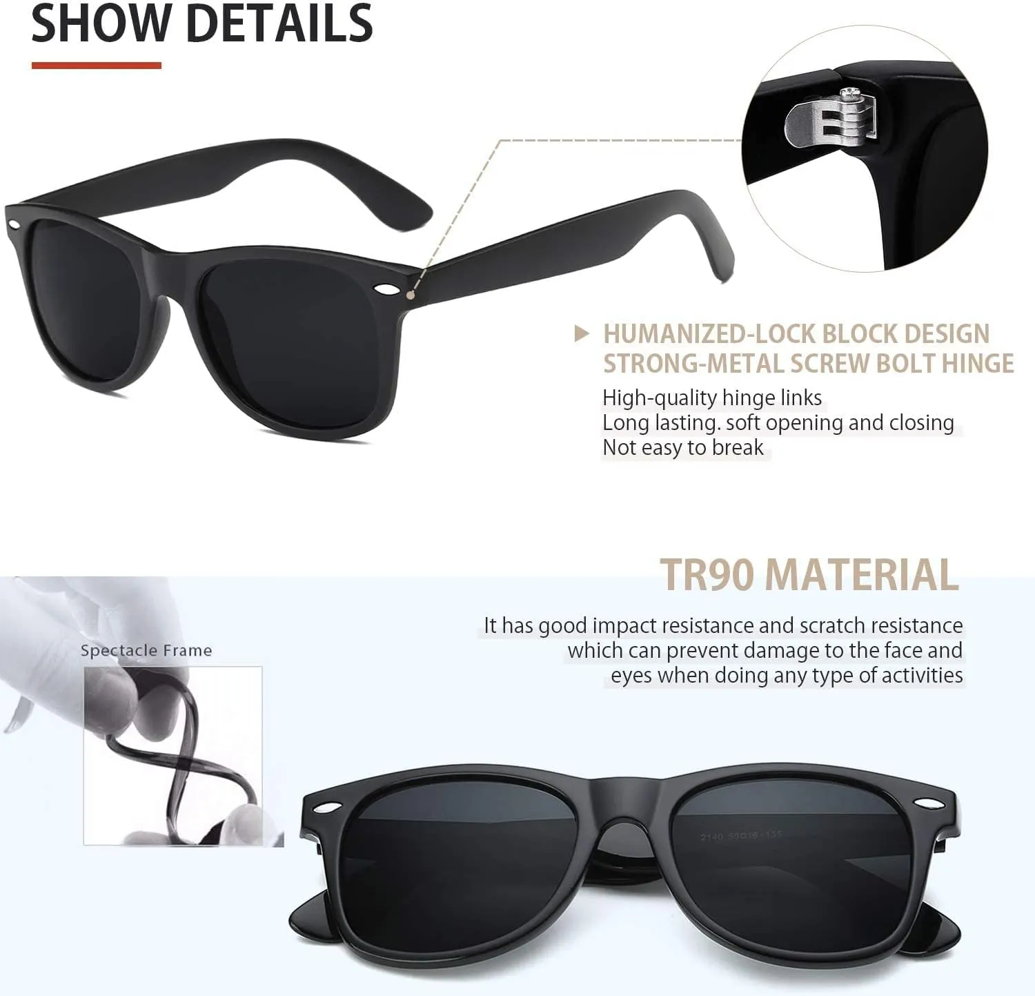 FEIDUSUN Sunglasses Men Polarized Sunglasses for Mens and Womens,Black Retro Sun Glasses Driving Fishing UV Protection