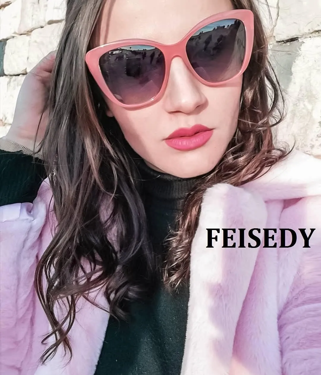 FEISEDY Polarized Vintage Sunglasses American Womens Square Jackie O Cat Eye Sunglasses B2451