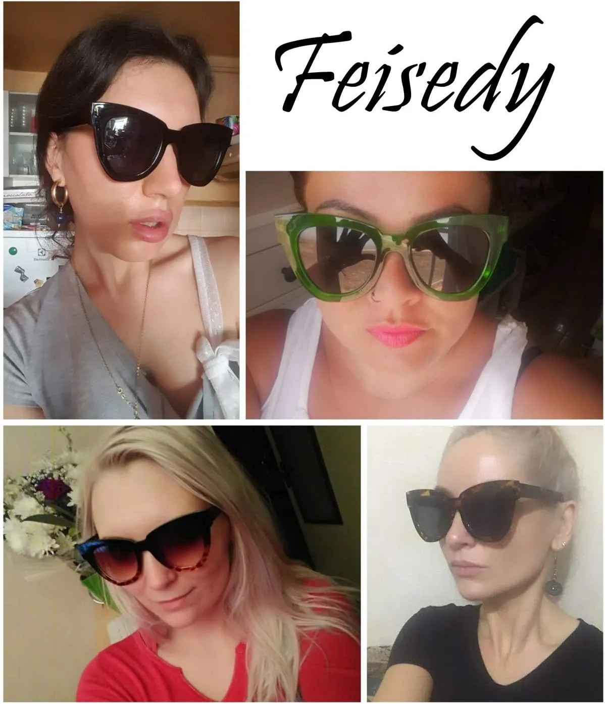 FEISEDY Retro Cat Eye Sunglasses Women Men Vintage Square Cateye UV400 Sunglasses B2586