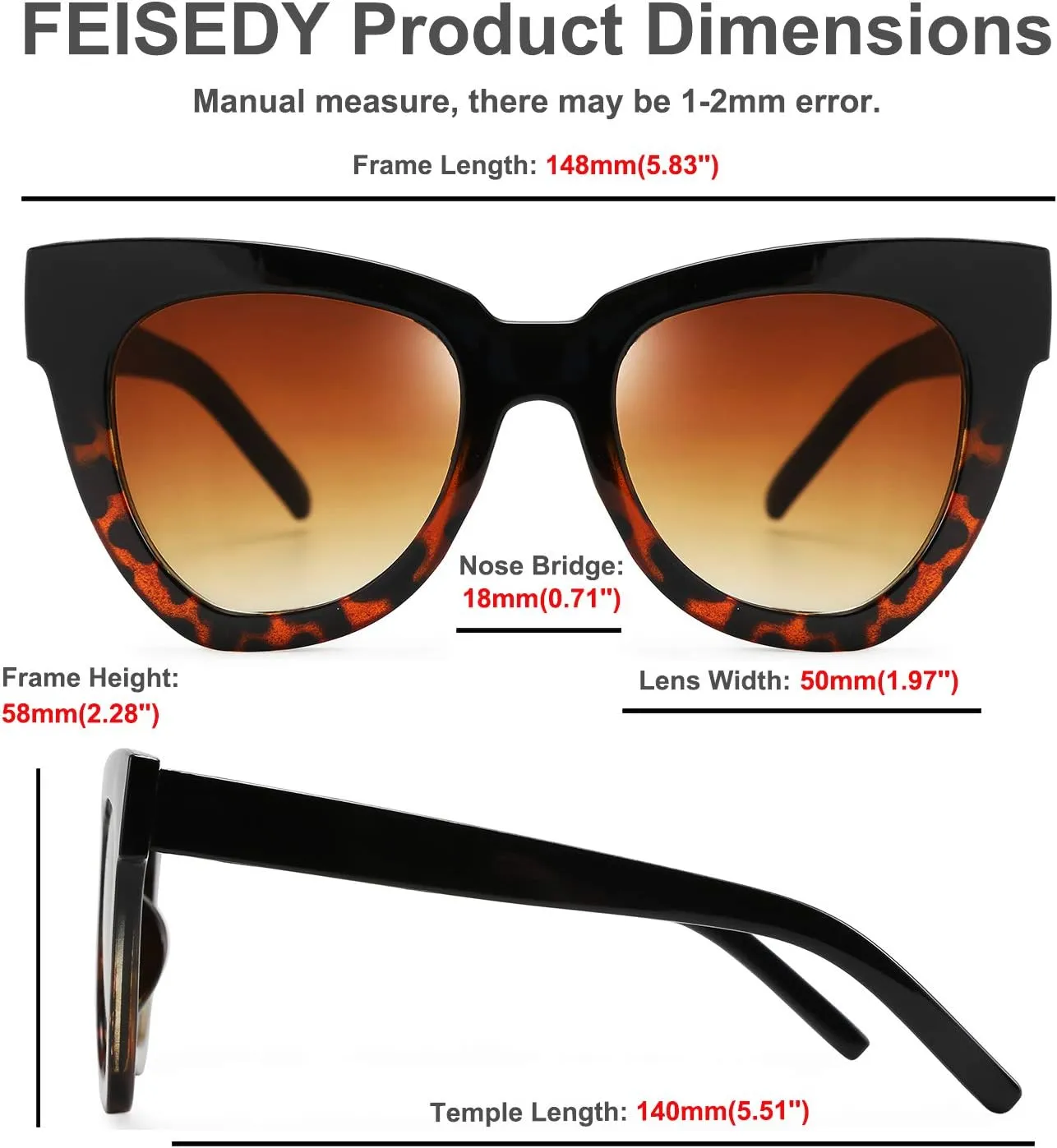 FEISEDY Retro Cat Eye Sunglasses Women Men Vintage Square Cateye UV400 Sunglasses B2586