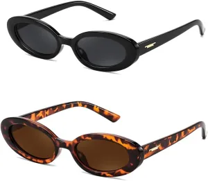 FEISEDY Small Retro Oval Cateye Sun Glasses for Women and Teens with Small Face, 90s Style Glasses B4172