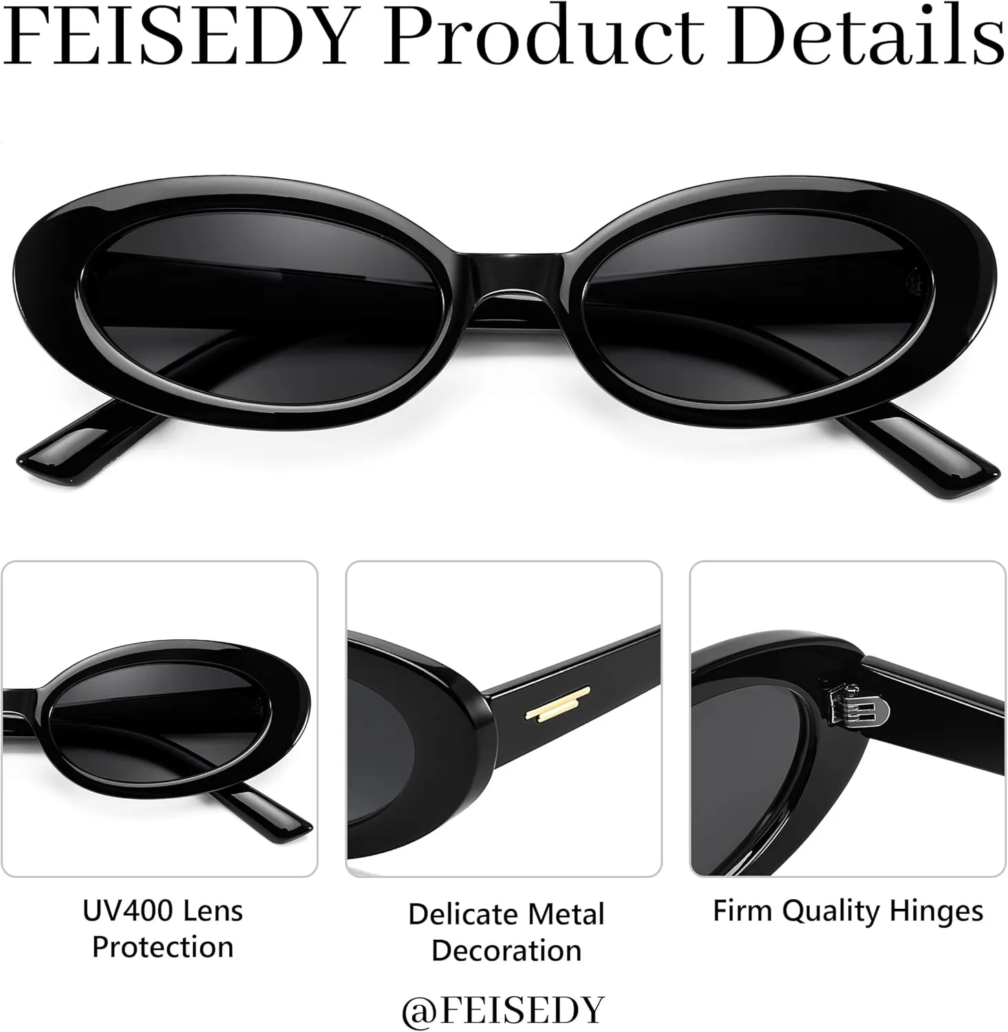 FEISEDY Small Retro Oval Cateye Sun Glasses for Women and Teens with Small Face, 90s Style Glasses B4172