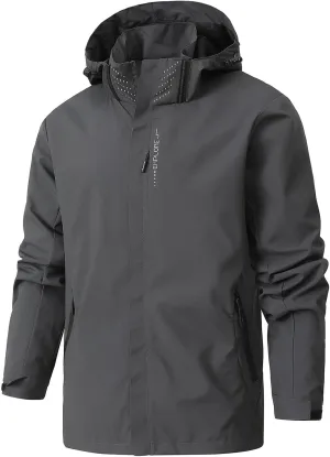 Finelylove Mens Rain Jacket Waterproof Windproof Outdoor Softshell Wind Breaker Hiking Raincoats With Detachable Hood