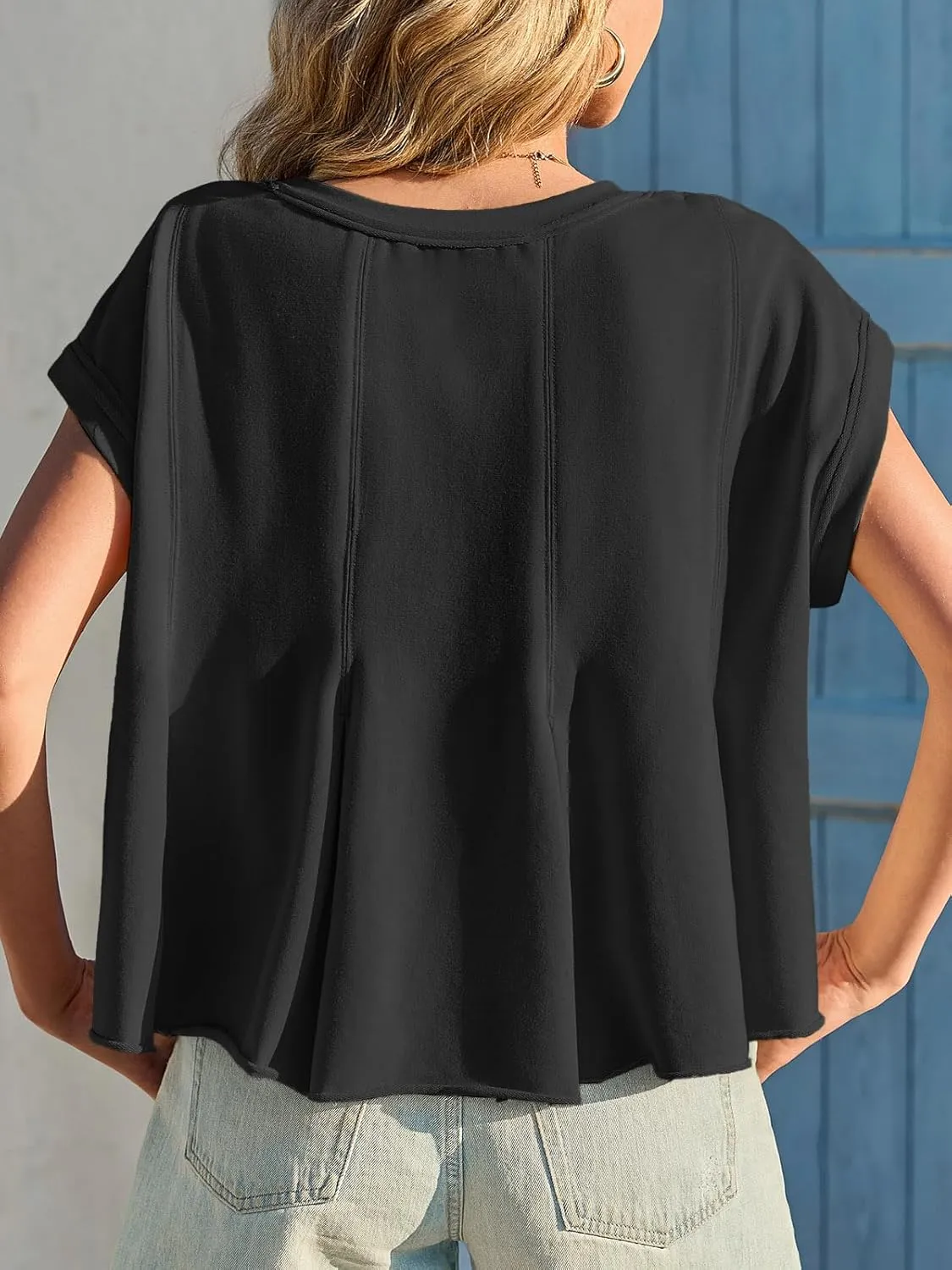 Fisoew Womens Oversized Casual T-Shirts Crewneck Short Sleeve Summer Loose Fit Babydoll Peplum Tops