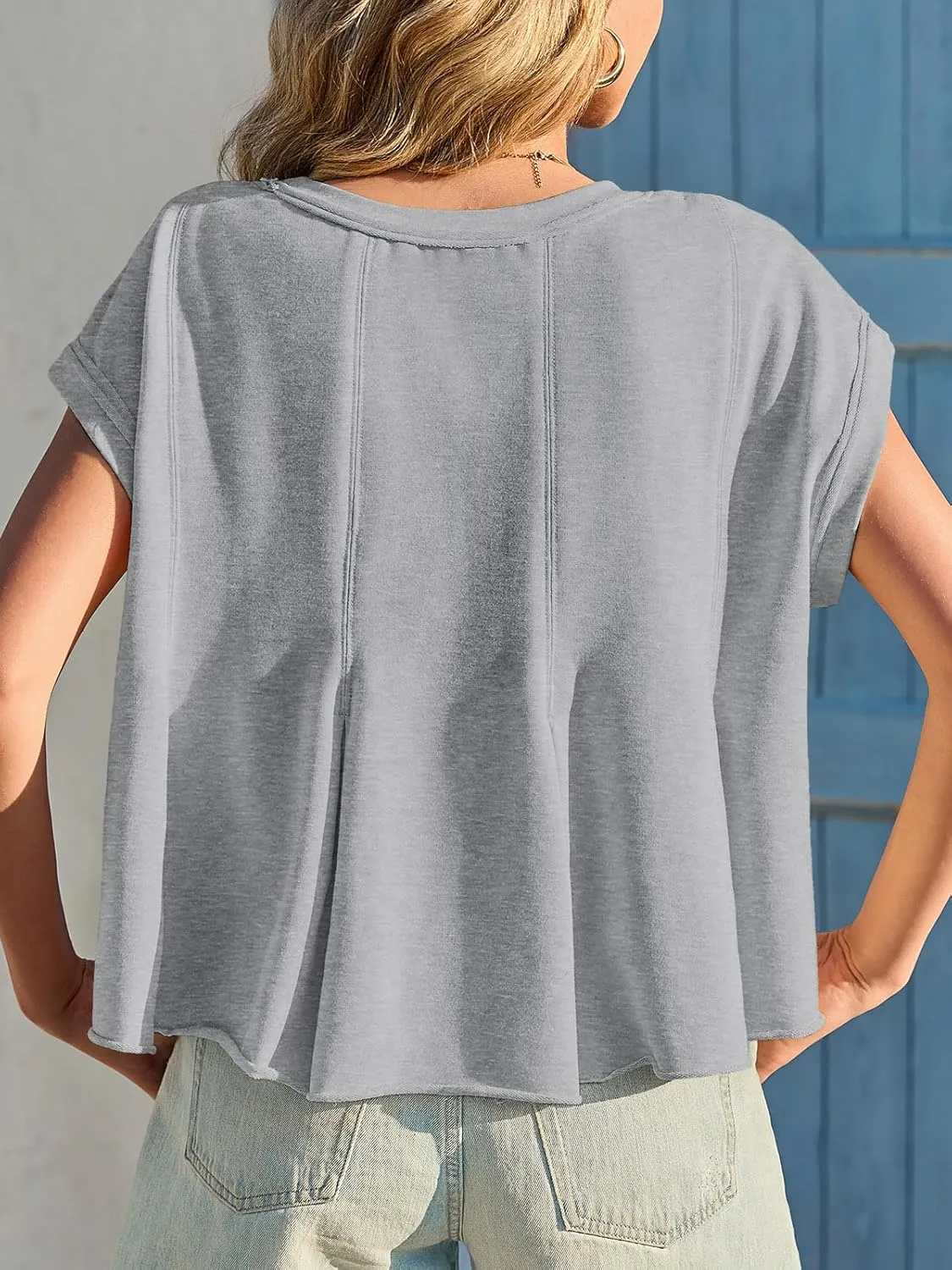 Fisoew Womens Oversized Casual T-Shirts Crewneck Short Sleeve Summer Loose Fit Babydoll Peplum Tops