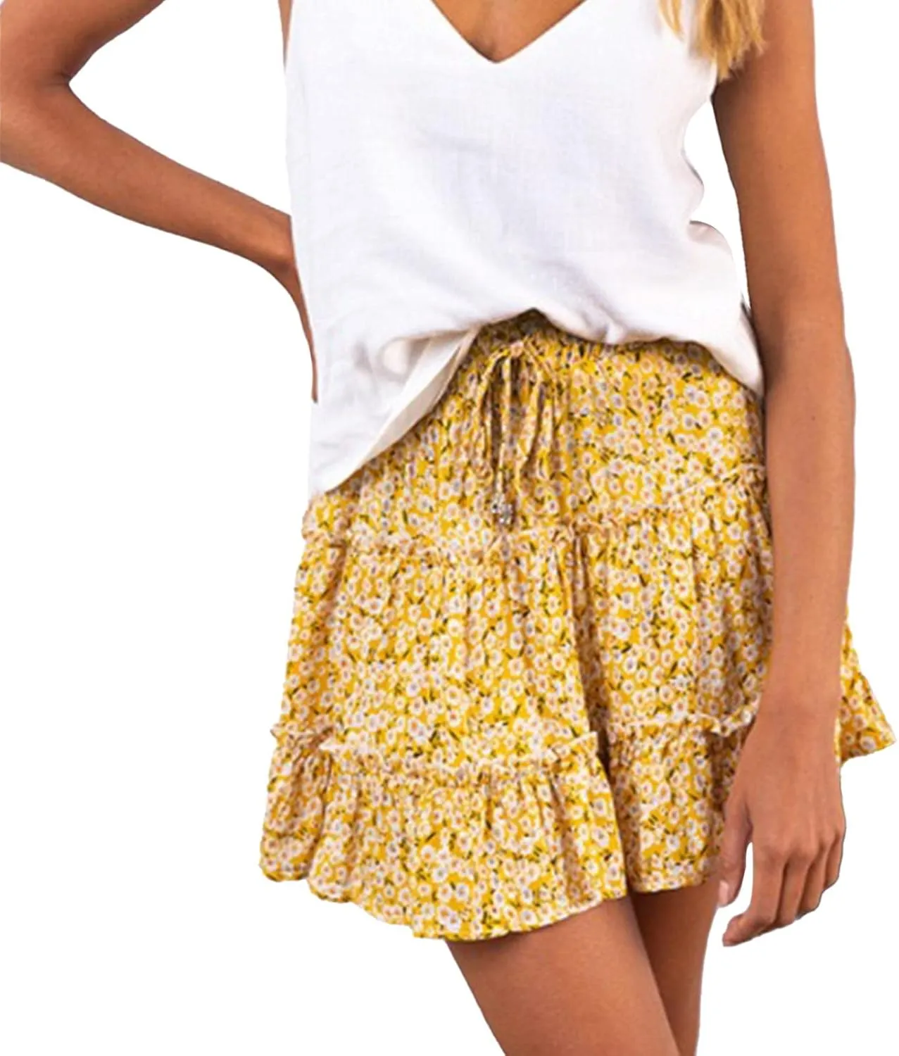 Floral Skirt Women's High Waisted Floral Skirt Peplum Print A Line Skirt Summer Lightweight Pleated Mini Skirt