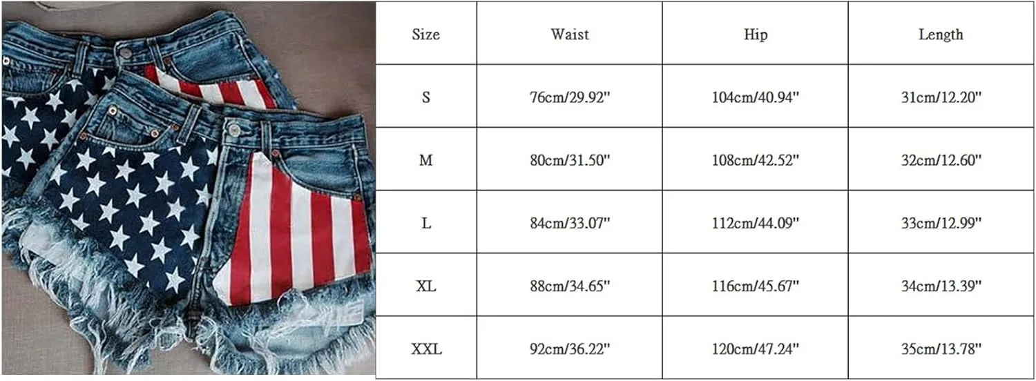 Fourth of July Shorts Women American Flag Printed Denim Shorts High Waisted Womens Patriotic Shorts