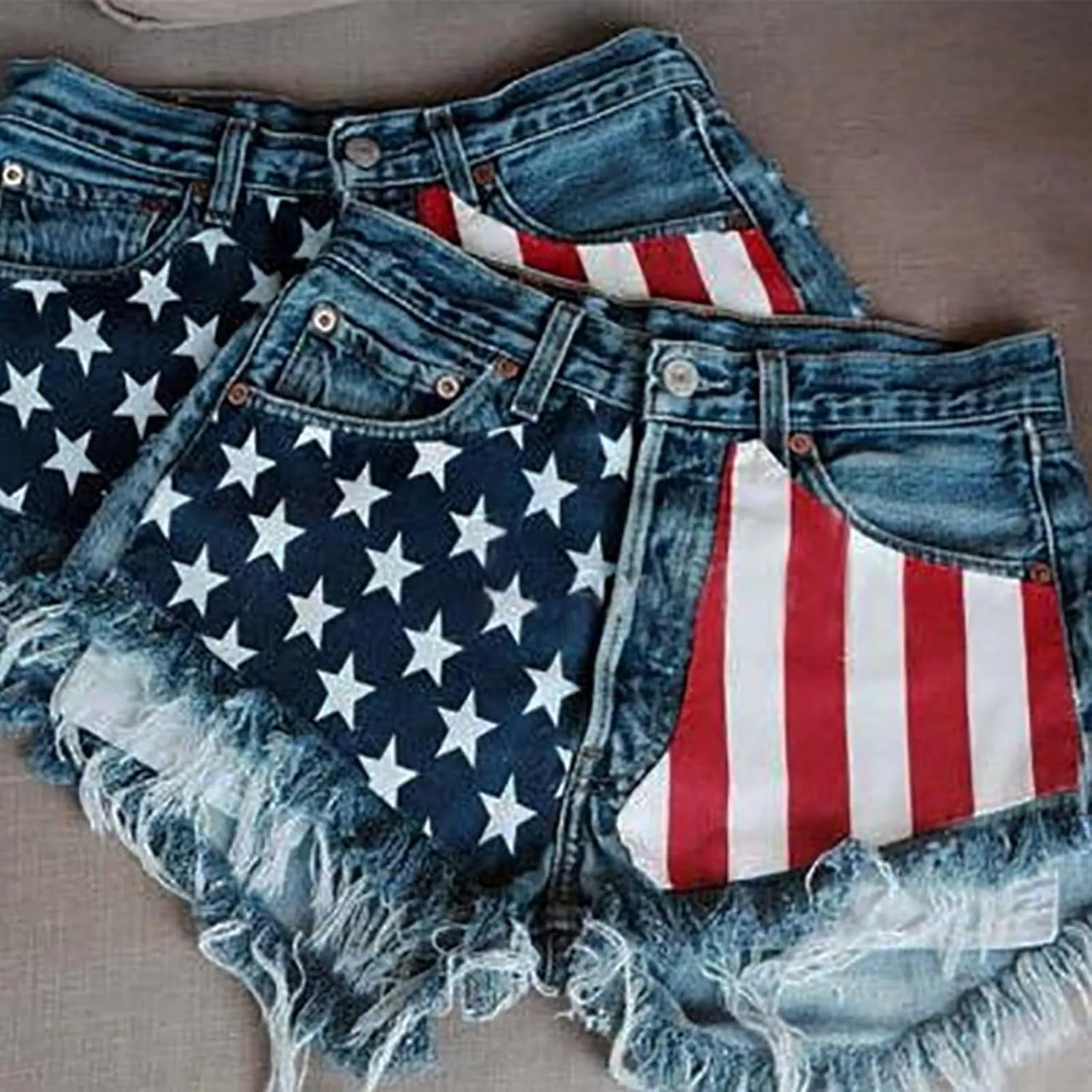 Fourth of July Shorts Women American Flag Printed Denim Shorts High Waisted Womens Patriotic Shorts