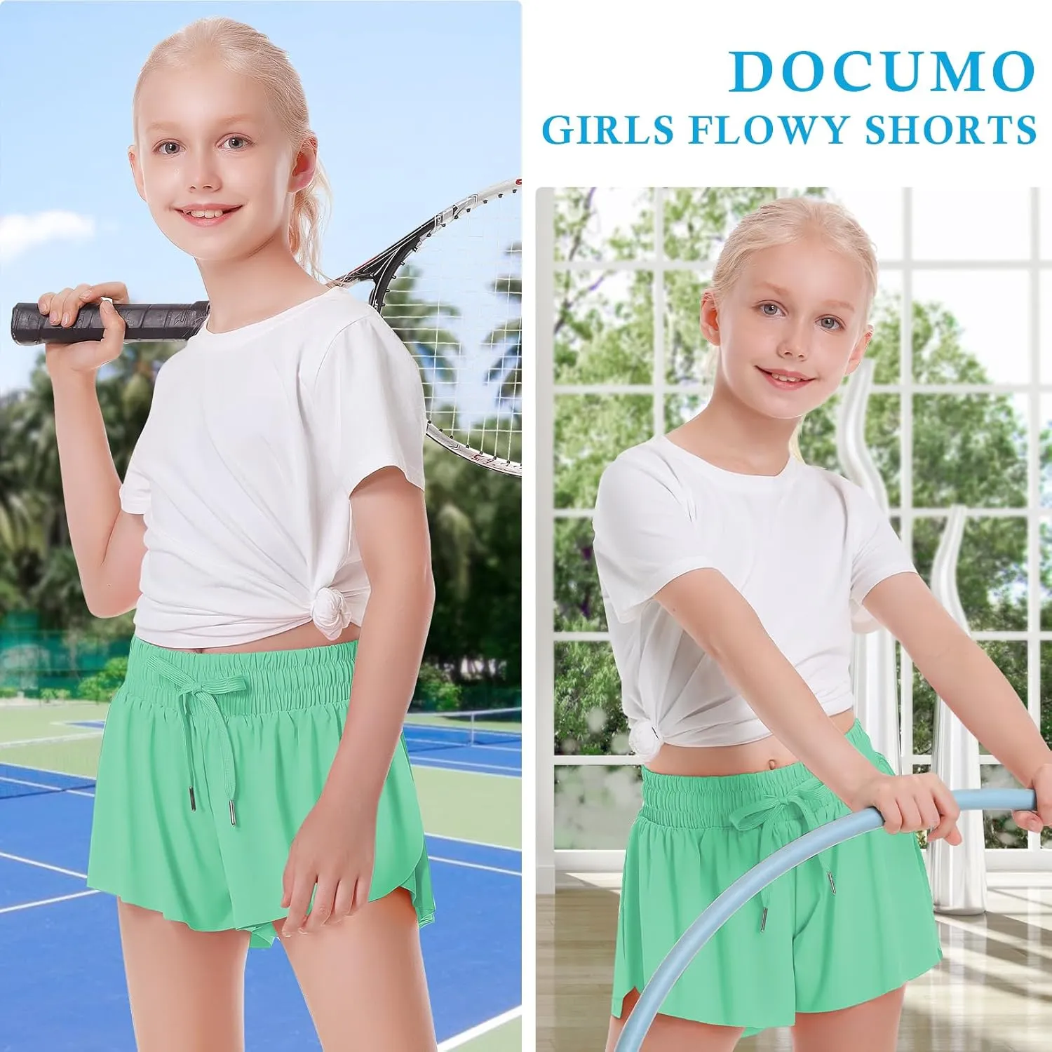 Girls Flowy Shorts Butterfly Shorts for Kids with Pocket 2-in-1 Athletic Shorts Running Shorts for Girls