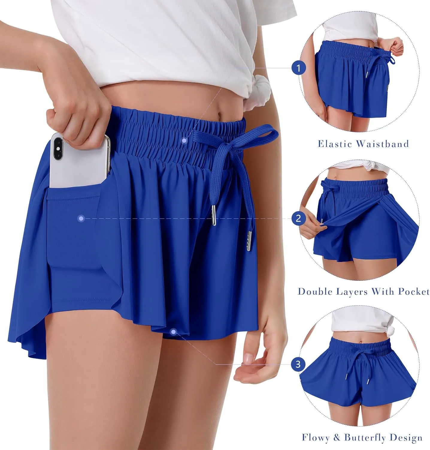 Girls Flowy Shorts Butterfly Shorts for Kids with Pocket 2-in-1 Athletic Shorts Running Shorts for Girls