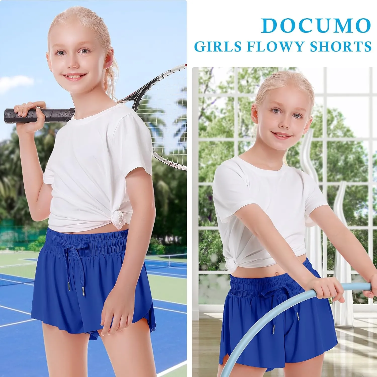 Girls Flowy Shorts Butterfly Shorts for Kids with Pocket 2-in-1 Athletic Shorts Running Shorts for Girls