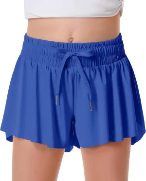 Girls Flowy Shorts Butterfly Shorts for Kids with Pocket 2-in-1 Athletic Shorts Running Shorts for Girls