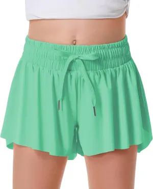 Girls Flowy Shorts Butterfly Shorts for Kids with Pocket 2-in-1 Athletic Shorts Running Shorts for Girls
