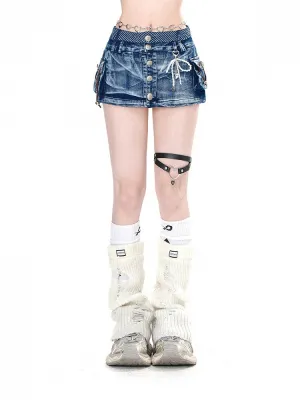 Glamorous Mini Slim-fitting Pockets Blue Silver-tone Denim Skirt Buttons