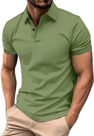Golf Polo Shirts for Men Moisture Wicking Quick-Dry Athletic Workout Collared T-Shirts Texture Knitted Pullover Top
