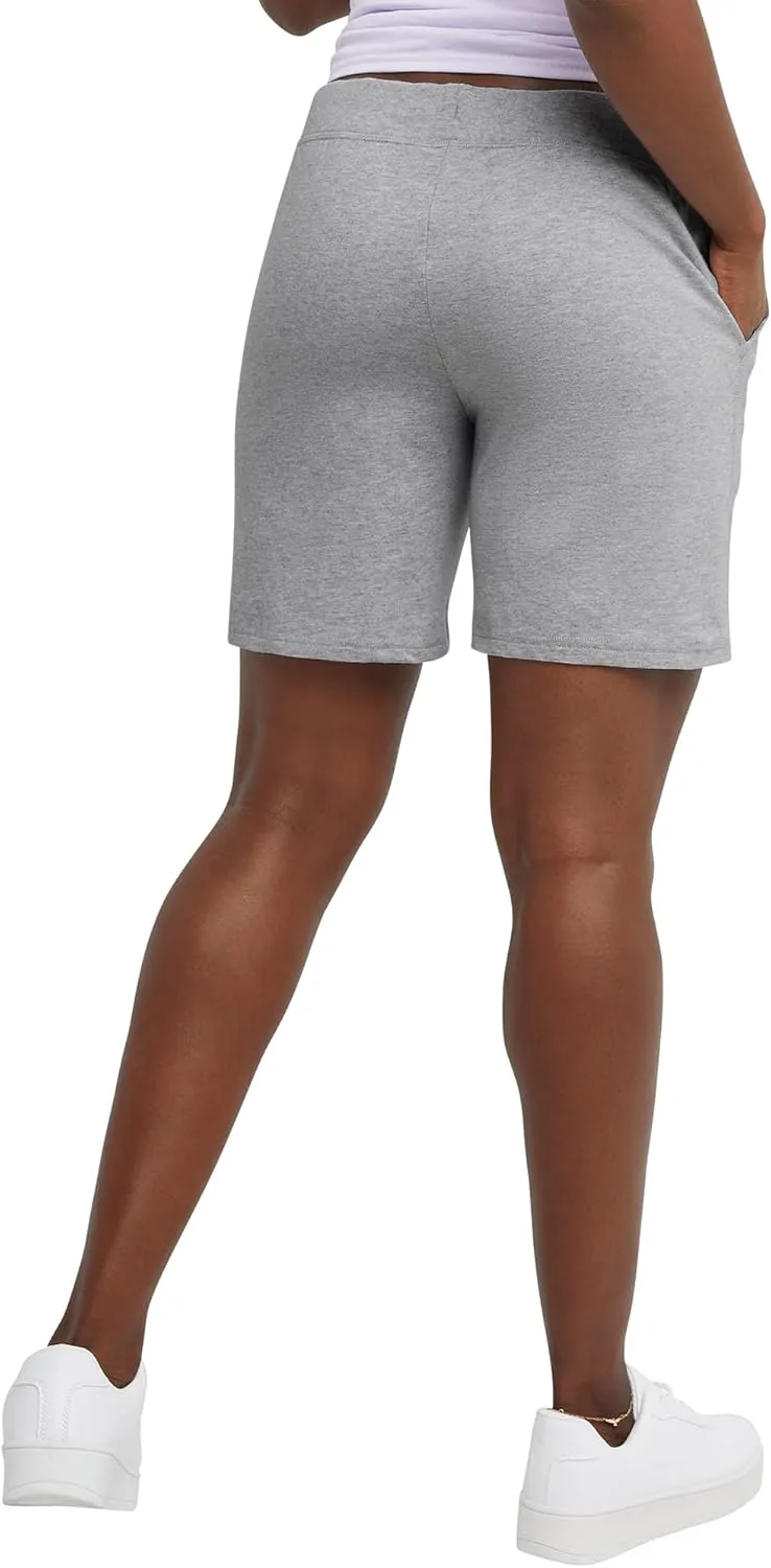 Hanes Women's Jersey Pocket Shorts, Drawstring Cotton Jersey Shorts, 7" Inseam