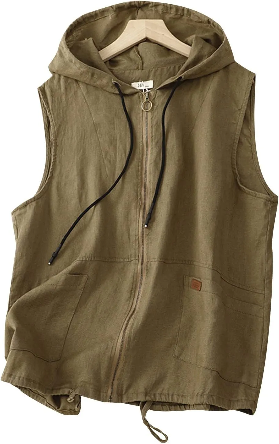 HGps8w Womens Cotton Linen Zip Up Hoodies Lightweight Casual Sleeveless Cardigans Jackets Military Utility Vest with Pockets
