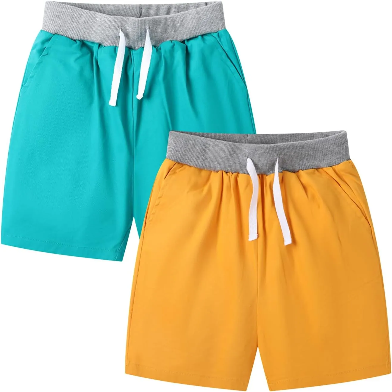 HILEELANG Toddler Boy Chino Shorts Summer Cotton Stretch Drawstring School Uniform Jogger Shorts 2 Pack