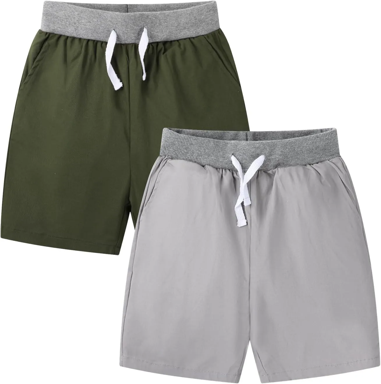 HILEELANG Toddler Boy Chino Shorts Summer Cotton Stretch Drawstring School Uniform Jogger Shorts 2 Pack