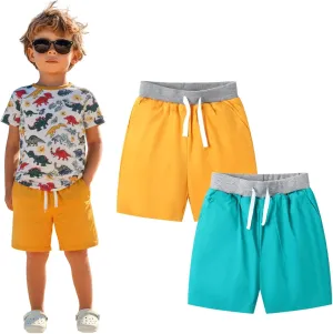 HILEELANG Toddler Boy Chino Shorts Summer Cotton Stretch Drawstring School Uniform Jogger Shorts 2 Pack