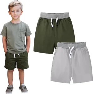 HILEELANG Toddler Boy Chino Shorts Summer Cotton Stretch Drawstring School Uniform Jogger Shorts 2 Pack