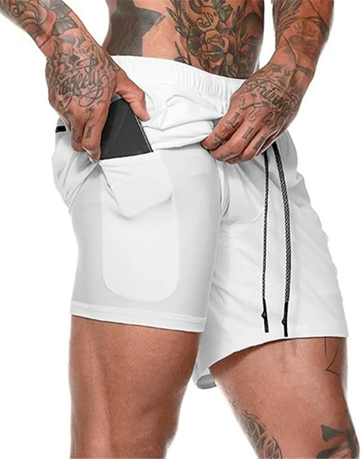 HNVAVQ Men's Running Shorts 2 in 1 Sports Gym Workout Shorts Lightweight Training Shorts Quick Dry Shorts with Pockets