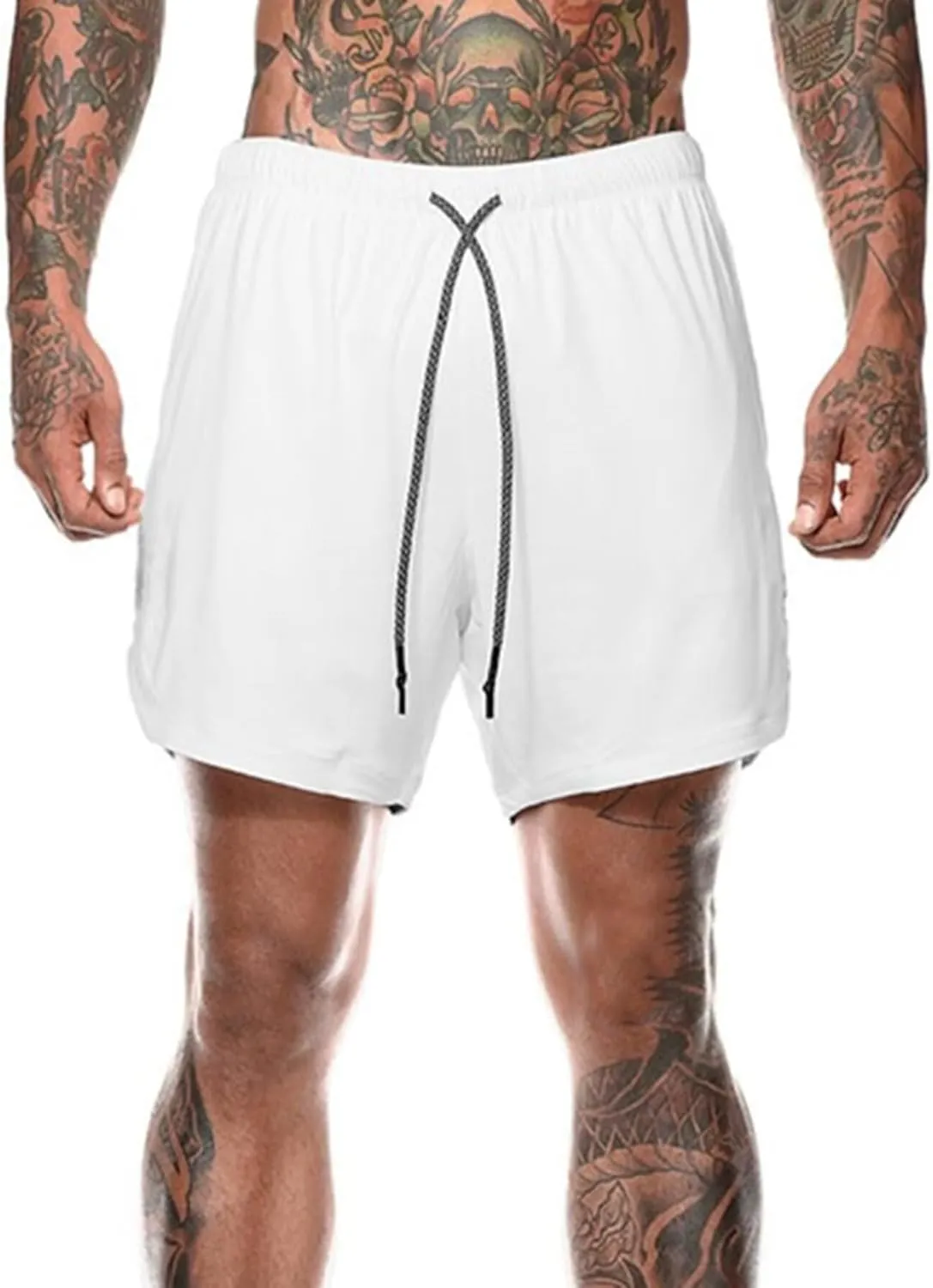 HNVAVQ Men's Running Shorts 2 in 1 Sports Gym Workout Shorts Lightweight Training Shorts Quick Dry Shorts with Pockets