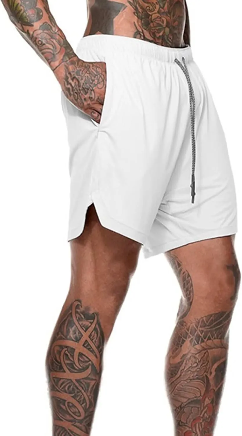 HNVAVQ Men's Running Shorts 2 in 1 Sports Gym Workout Shorts Lightweight Training Shorts Quick Dry Shorts with Pockets