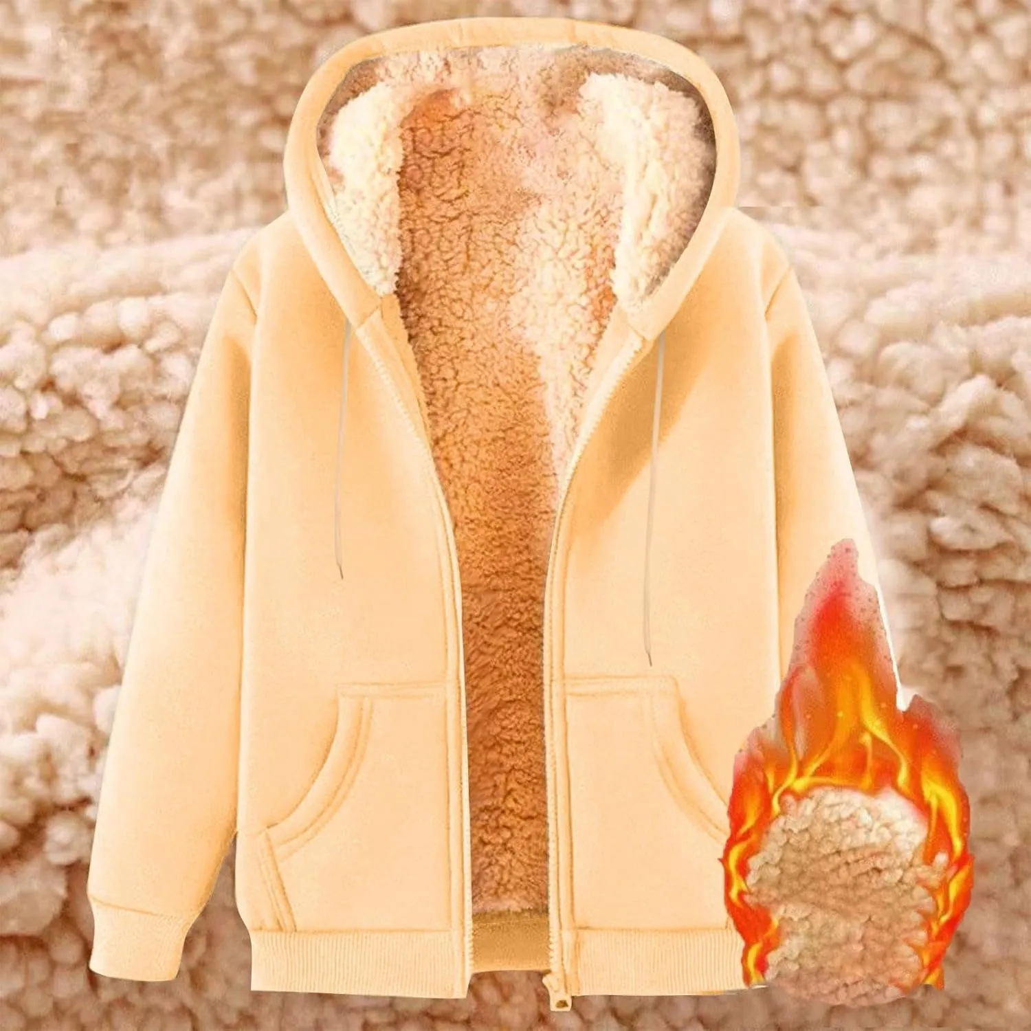 Hoodies for Men Heavyweight Fleece Sweatshirt - Full Zip Up Thick Sherpa Lined Winter Jackets with Pockets