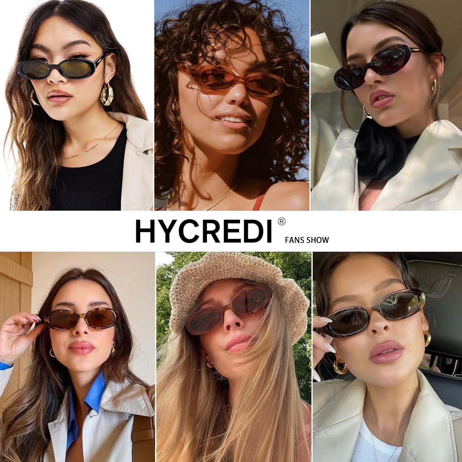 Hycredi Retro Oval Sunglasses for Women Men, Trendy Small Sun Glasses 90s Vintage Cat Eye Shades